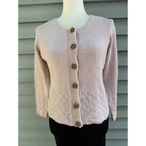 Essence Carraig Donn Ireland Knit Cardigan Wood Button Front Sweater Top Sz M‎